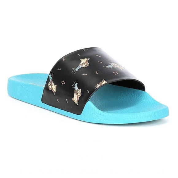 COACH Udele Bird Printed Slides Slip Ons Water Resistant Pool Beach Turquoise - Picture 10 of 10